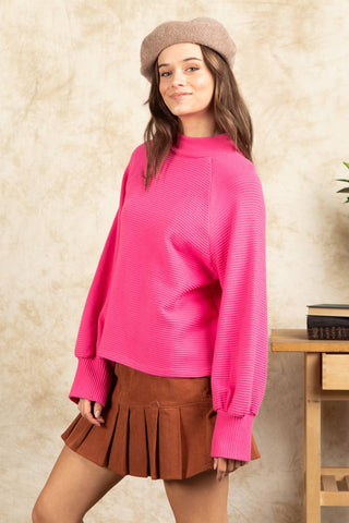 Mock Neck Textured Knit Top-Sweaters-VERY J-Summit Lane Boutique, Women's Apparel and Gifts located in Grand Rapids, MI