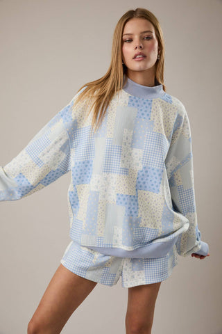 Cora Patchwork Mock Neck-Sweatshirt-LE LIS-Summit Lane Boutique, Women's Apparel and Gifts located in Grand Rapids, MI