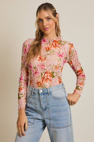 Chelsie Floral Mesh Top-Long Sleeves-GILLI-Summit Lane Boutique, Women's Apparel and Gifts located in Grand Rapids, MI