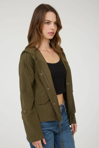 SNAP BUTTON ZIP UP HOODED JACKET