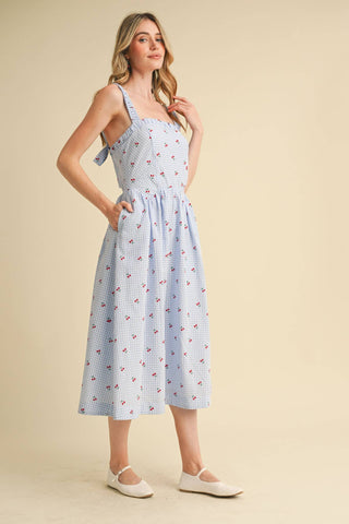 CHERRY GINGHAM MIDI DRESS-&MERCI-Summit Lane Boutique, Women's Apparel and Gifts located in Grand Rapids, MI