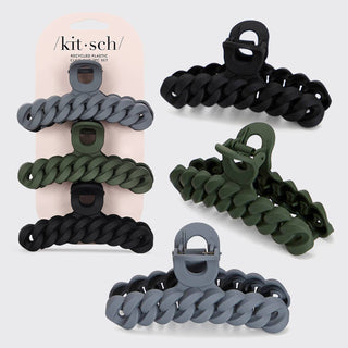 Eco-friendly Chain Claw Clip 3pc Set - Black/Moss-Hair Accessories-KITSCH-Summit Lane Boutique, Women's Apparel and Gifts located in Grand Rapids, MI