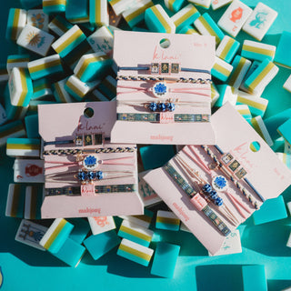 "Mahjong" Themed in Pink, Green & Blue with Lotus & Tile Accent Hair Tie Bracelets-Bracelets-K'lani hair tie bracelets-Summit Lane Boutique, Women's Apparel and Gifts located in Grand Rapids, MI