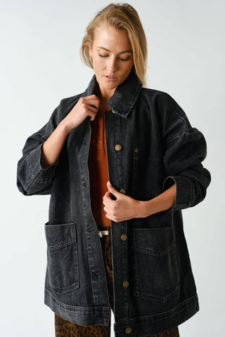 Boxy-Cut Denim Jacket-Jackets-Mono B-Summit Lane Boutique, Women's Apparel and Gifts located in Grand Rapids, MI