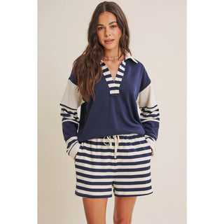 Fresh Coastal Stripe Mix Relaxed Fit French Terry Top-Long Sleeves-in february-Summit Lane Boutique, Women's Apparel and Gifts located in Grand Rapids, MI