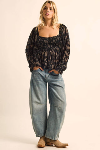 Midnight Garden Smocked Top-Blouse-Promesa USA-Summit Lane Boutique, Women's Apparel and Gifts located in Grand Rapids, MI