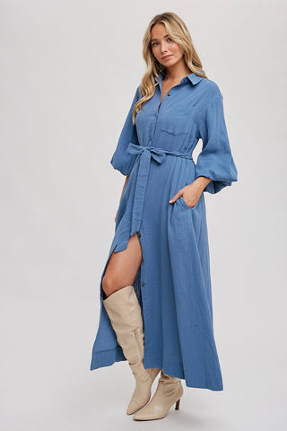 Katrina Bubble Sleeve Button Dress-Dresses-Bluivy-Summit Lane Boutique, Women's Apparel and Gifts located in Grand Rapids, MI