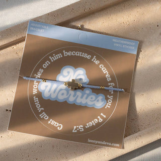 No Worries Cross Bracelet + Sticker | 1 Peter 5:7-Bracelets-Lenny & Eva-Summit Lane Boutique, Women's Apparel and Gifts located in Grand Rapids, MI