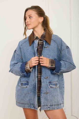The Hudson Cord Collar Denim Jacket-Jacket-J.O.A-Summit Lane Boutique, Women's Apparel and Gifts located in Grand Rapids, MI