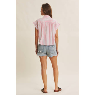 Millie Stripe Button Down-Short Sleeves-in february-Summit Lane Boutique, Women's Apparel and Gifts located in Grand Rapids, MI