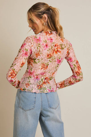 Chelsie Floral Mesh Top-Long Sleeves-GILLI-Summit Lane Boutique, Women's Apparel and Gifts located in Grand Rapids, MI