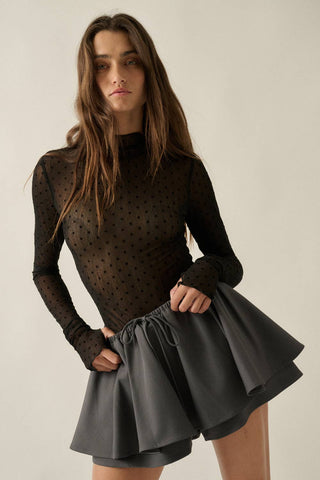 Dotted Mesh Mock Neck Top-Long Sleeves-Promesa USA-Summit Lane Boutique, Women's Apparel and Gifts located in Grand Rapids, MI