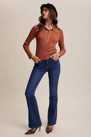 Contrast Stitch Ribbed Knit Top-Listicle-Summit Lane Boutique, Women's Apparel and Gifts located in Grand Rapids, MI