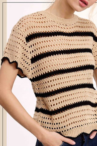 Lindsay Scalloped Edge Short Sleeve Sweater-Short Sleeves-La Miel-Summit Lane Boutique, Women's Apparel and Gifts located in Grand Rapids, MI