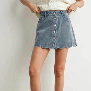 Scalloped Denim Skirt-Skirts-So Me-Summit Lane Boutique, Women's Apparel and Gifts located in Grand Rapids, MI