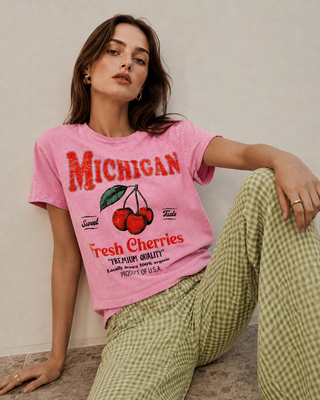 Michigan Fresh Cherries Pink T-Shirt-Graphic Tees-Sweet Claire-Summit Lane Boutique, Women's Apparel and Gifts located in Grand Rapids, MI