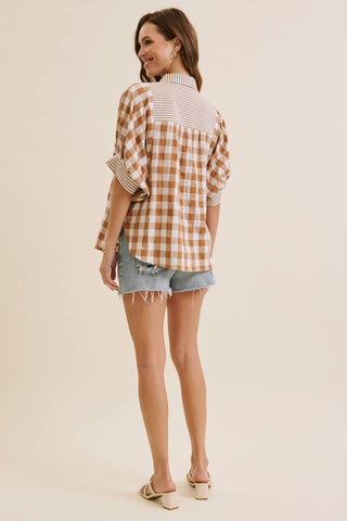 Ellie Gingham Shirt-Short Sleeves-in february-Summit Lane Boutique, Women's Apparel and Gifts located in Grand Rapids, MI