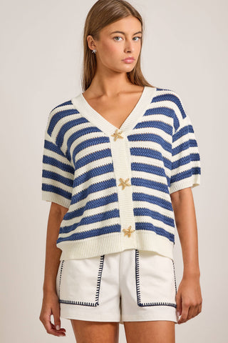Annika Nautical Stripe Cardigan with Starfish Buttons-Cardigans-Main Strip-Summit Lane Boutique, Women's Apparel and Gifts located in Grand Rapids, MI