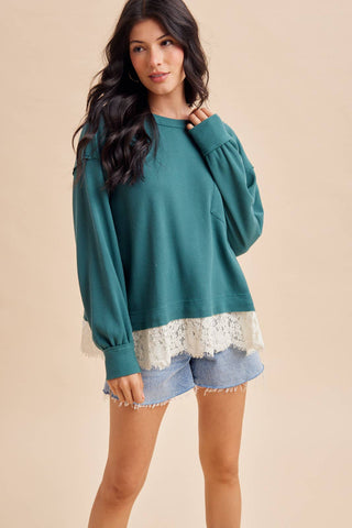 The Hallie Lace Trim Top-Long Sleeves-In Loom-Summit Lane Boutique, Women's Apparel and Gifts located in Grand Rapids, MI
