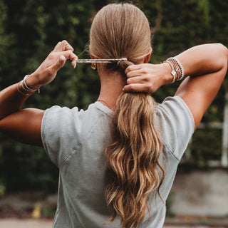"Glimmer" Soft Pinks with Pearl & Gold Accent Hair Tie Bracelets-Bracelets-K'lani hair tie bracelets-Summit Lane Boutique, Women's Apparel and Gifts located in Grand Rapids, MI