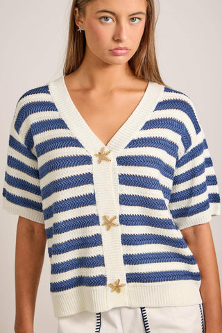Nautical Stripe Cardigan with Starfish Buttons-Main Strip-Summit Lane Boutique, Women's Apparel and Gifts located in Grand Rapids, MI