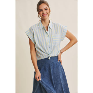 Millie Stripe Button Down-Short Sleeves-in february-Summit Lane Boutique, Women's Apparel and Gifts located in Grand Rapids, MI