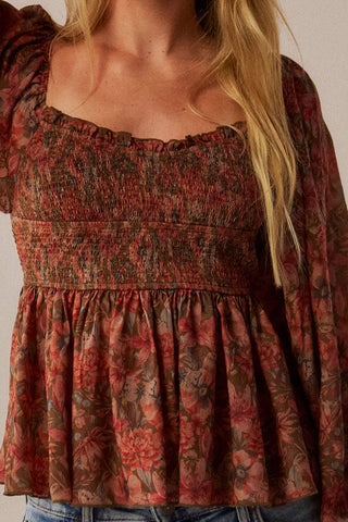 Autumn Romance Smocked Top-Blouse-Promesa USA-Summit Lane Boutique, Women's Apparel and Gifts located in Grand Rapids, MI