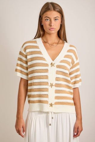 Annika Nautical Stripe Cardigan with Starfish Buttons-Cardigans-Main Strip-Summit Lane Boutique, Women's Apparel and Gifts located in Grand Rapids, MI