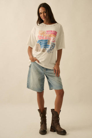 Soleil Beach Distressed Oversize Graphic Tee-Promesa USA-Summit Lane Boutique, Women's Apparel and Gifts located in Grand Rapids, MI