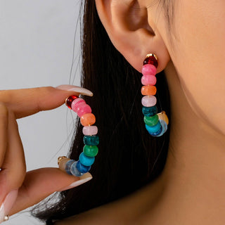 Rainbow Beaded Hoop Earrings-Earrings-JOSSLYN by wall to wall-Summit Lane Boutique, Women's Apparel and Gifts located in Grand Rapids, MI