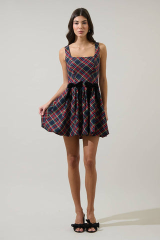 Seliora Plaid Bow Mini Dress-Dresses-Sugarlips-Summit Lane Boutique, Women's Apparel and Gifts located in Grand Rapids, MI