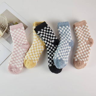 Checkerboard Pattern Fuzzy Winter Socks-Socks-Fashion City-Summit Lane Boutique, Women's Apparel and Gifts located in Grand Rapids, MI