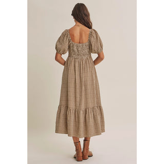 Maple Field Ruched Babydoll Plaid Smocked Midi-Dresses-in february-Summit Lane Boutique, Women's Apparel and Gifts located in Grand Rapids, MI
