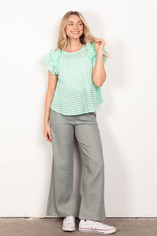 Reagan Checked Ruffle Sleee Top-Short Sleeves-VERY J-Summit Lane Boutique, Women's Apparel and Gifts located in Grand Rapids, MI