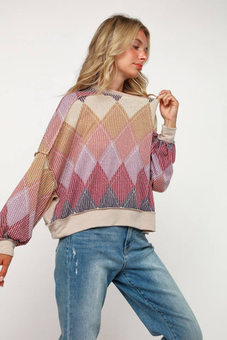 Reese Argyle Sweater-Long Sleeves-Kori America-Summit Lane Boutique, Women's Apparel and Gifts located in Grand Rapids, MI