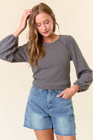 Winnie Bubble Sleeve Top-Long Sleeves-Doe and Rae-Summit Lane Boutique, Women's Apparel and Gifts located in Grand Rapids, MI