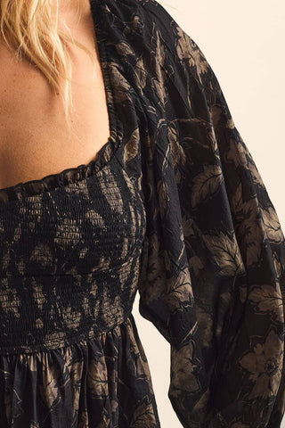Midnight Garden Smocked Top-Blouse-Promesa USA-Summit Lane Boutique, Women's Apparel and Gifts located in Grand Rapids, MI