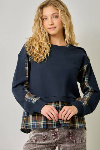 The Tatum Plaid Twofer Sweatshirt-sweatshirt-Mystree-Summit Lane Boutique, Women's Apparel and Gifts located in Grand Rapids, MI