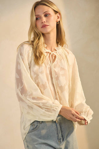 Heather Sheer Jacquard Blouse-Blouse-Oddi-Summit Lane Boutique, Women's Apparel and Gifts located in Grand Rapids, MI