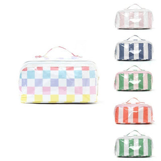 CHECKER STRIPED OPEN FLAT COSMETIC MAKEUP POUCH-Cosmetic Bags-JOSSLYN by wall to wall-Summit Lane Boutique, Women's Apparel and Gifts located in Grand Rapids, MI