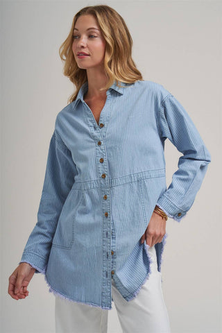 The Blue Skies Striped Denim Shirt-BON-Summit Lane Boutique, Women's Apparel and Gifts located in Grand Rapids, MI