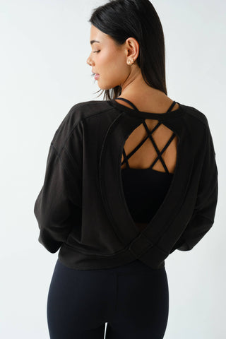 Crescent Pima Cotton Open Back Long Sleeve Tee-Long Sleeve Shirt-Mono B-Summit Lane Boutique, Women's Apparel and Gifts located in Grand Rapids, MI