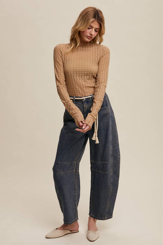 Semi Sheer Textured Lace Long-Sleeve Layering Top-Listicle-Summit Lane Boutique, Women's Apparel and Gifts located in Grand Rapids, MI