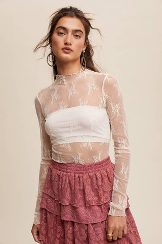 Sheer Lace Long-Sleeve Top-Long Sleeves-Listicle-Summit Lane Boutique, Women's Apparel and Gifts located in Grand Rapids, MI