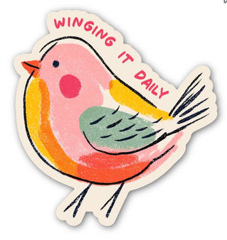 Winging It Daily Bird Sticker, Cute Colorful Bird Decal-Stickers-inviting affairs paperie-Summit Lane Boutique, Women's Apparel and Gifts located in Grand Rapids, MI