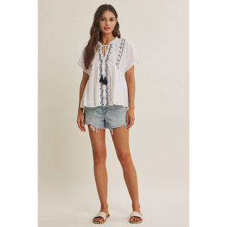 Island Morning Embroidered Top-Short Sleeves-in february-Summit Lane Boutique, Women's Apparel and Gifts located in Grand Rapids, MI