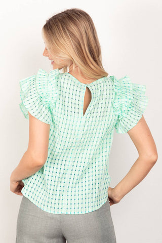 Reagan Checked Ruffle Sleee Top-Short Sleeves-VERY J-Summit Lane Boutique, Women's Apparel and Gifts located in Grand Rapids, MI