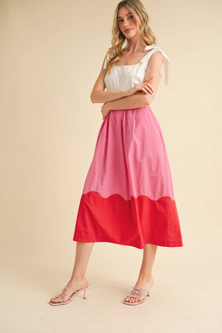 SCALLOPED COLOR BLOCK MIDI DRESS-Dresses-&MERCI-Summit Lane Boutique, Women's Apparel and Gifts located in Grand Rapids, MI