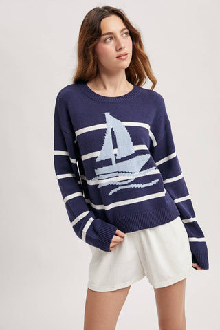 SAILBOAT STRIPED SWEATER-Sweaters-Wishlist Apparel-Summit Lane Boutique, Women's Apparel and Gifts located in Grand Rapids, MI
