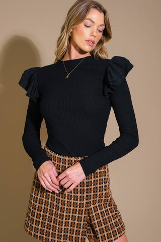 Ruffle Shoulder Top-Long Sleeves-FLYING TOMATO-Summit Lane Boutique, Women's Apparel and Gifts located in Grand Rapids, MI
